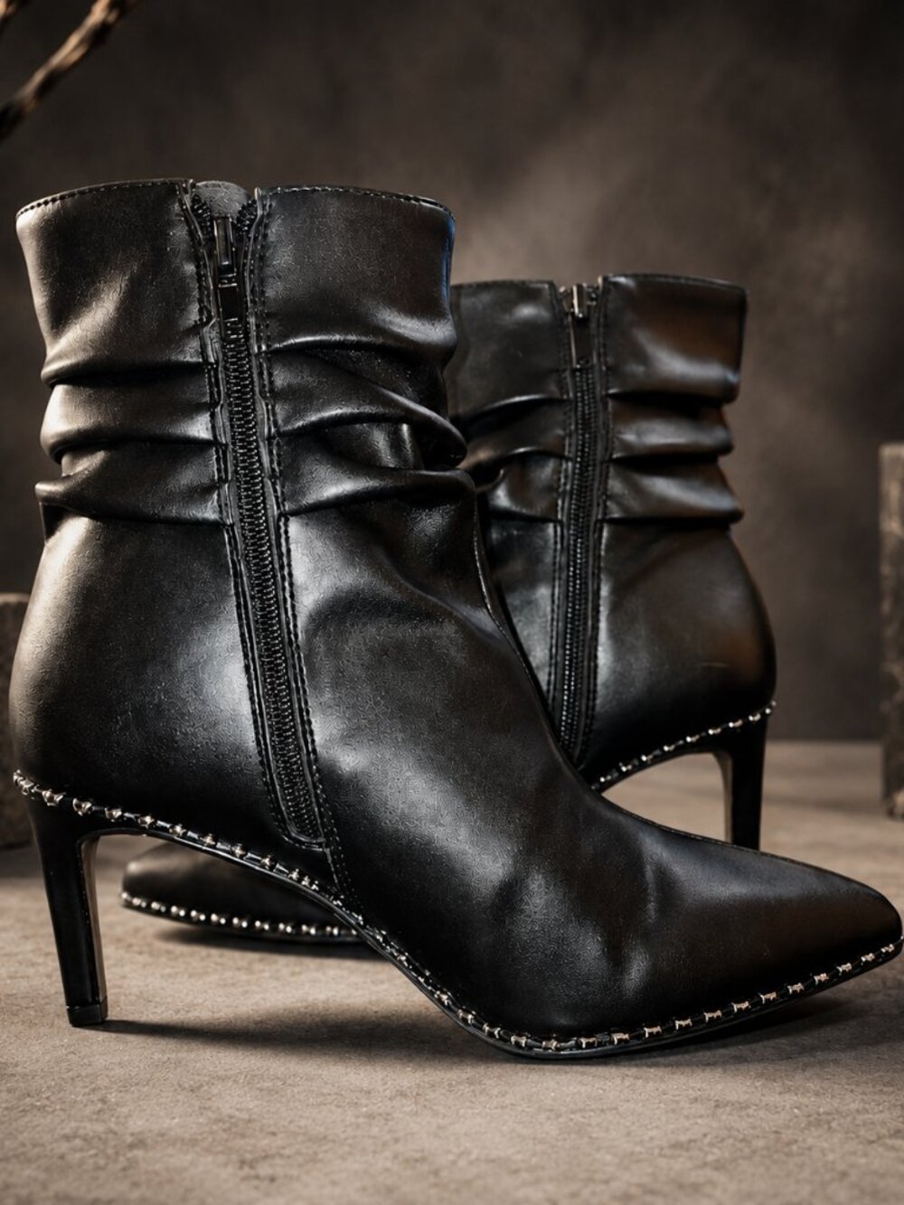 BCBGeneration Manda Black Studded Slouch Ankle Boots Stiletto Heel Sz 5.5